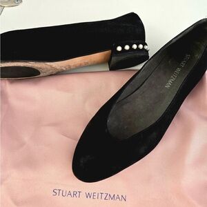 Stuart Weitzman Black Flats with Pearl Detail